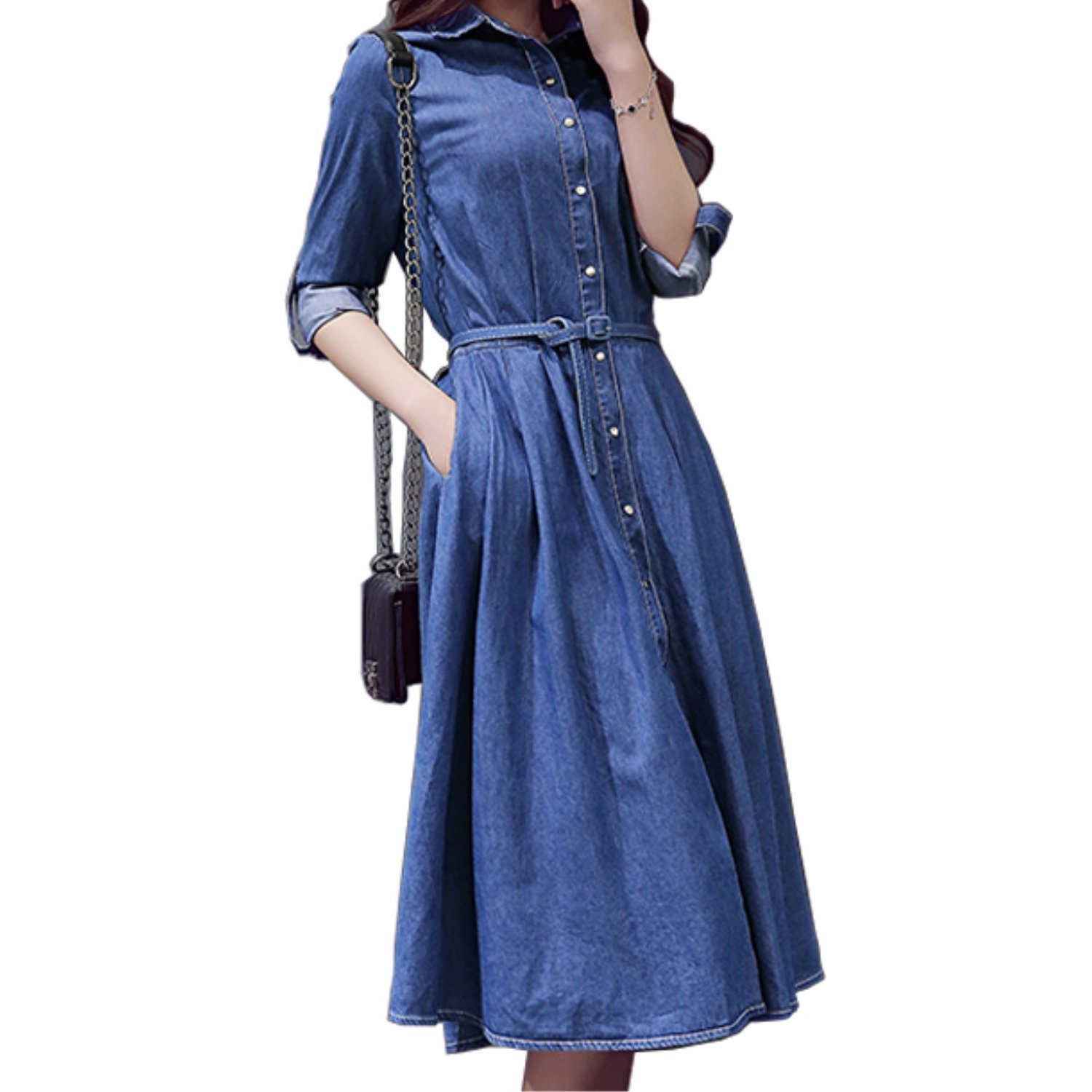 デニムワンピースコーデ55選！春夏秋冬別に着こなし紹介！ | Lovely[ラブリー]のイメージ